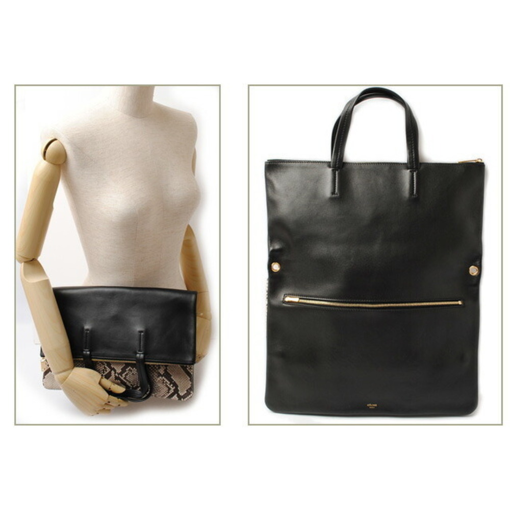 Celine Black Tote Bag Python Cabas Folded Clutch